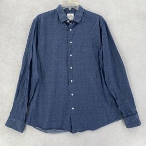 Ben Sherman Tailored Slim Fit Paisley Long Sleeve Blue Button Shirt Men 16 34/35